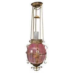 Antique Victorian Cranberry Glass Parlor Oil Lamp Pendant Light Chandelier