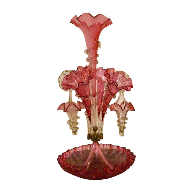 Antique Victorian Cranberry Glass Ruby Epergne For Sale