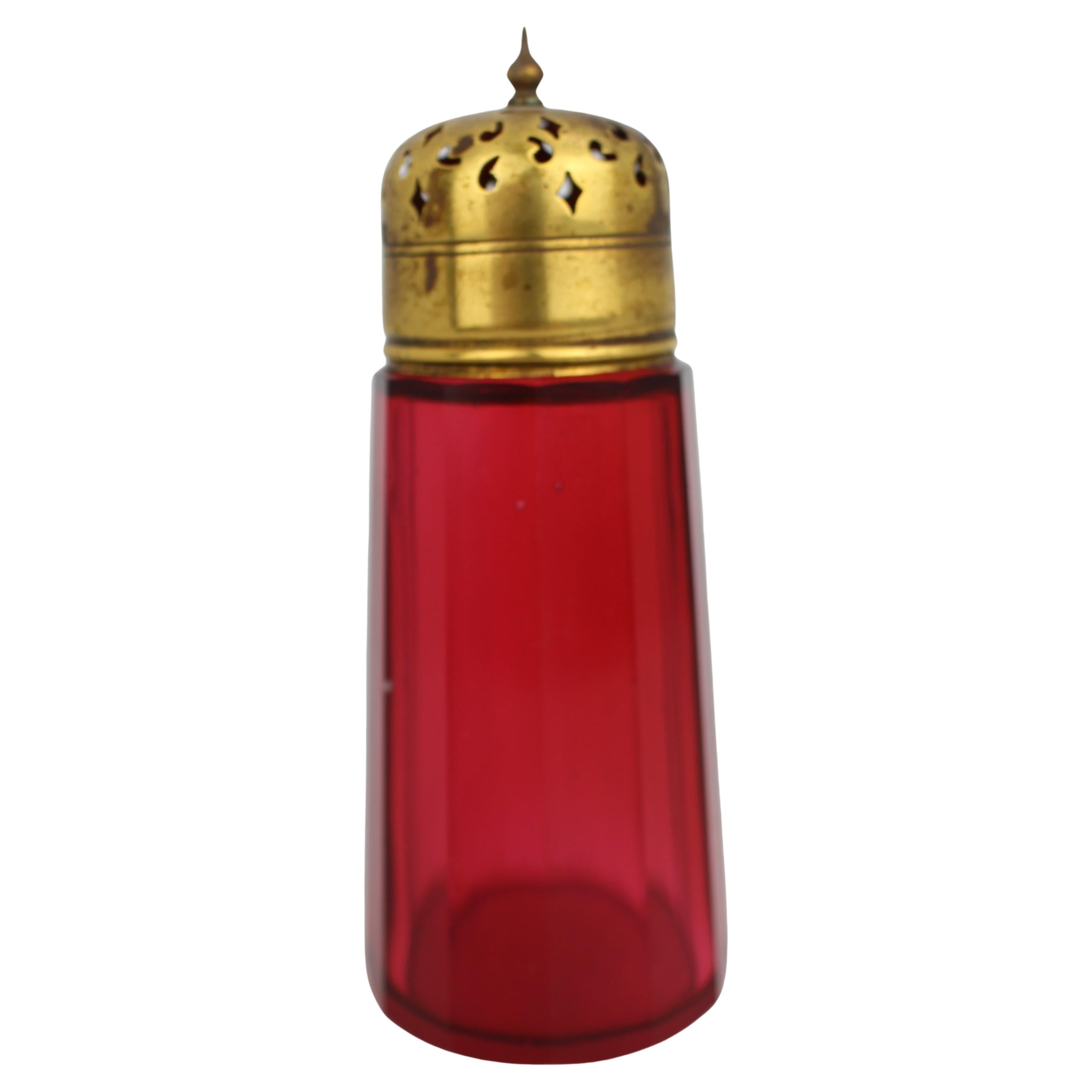 Antique Victorian Cranberry Glass Sugar Dredger For Sale
