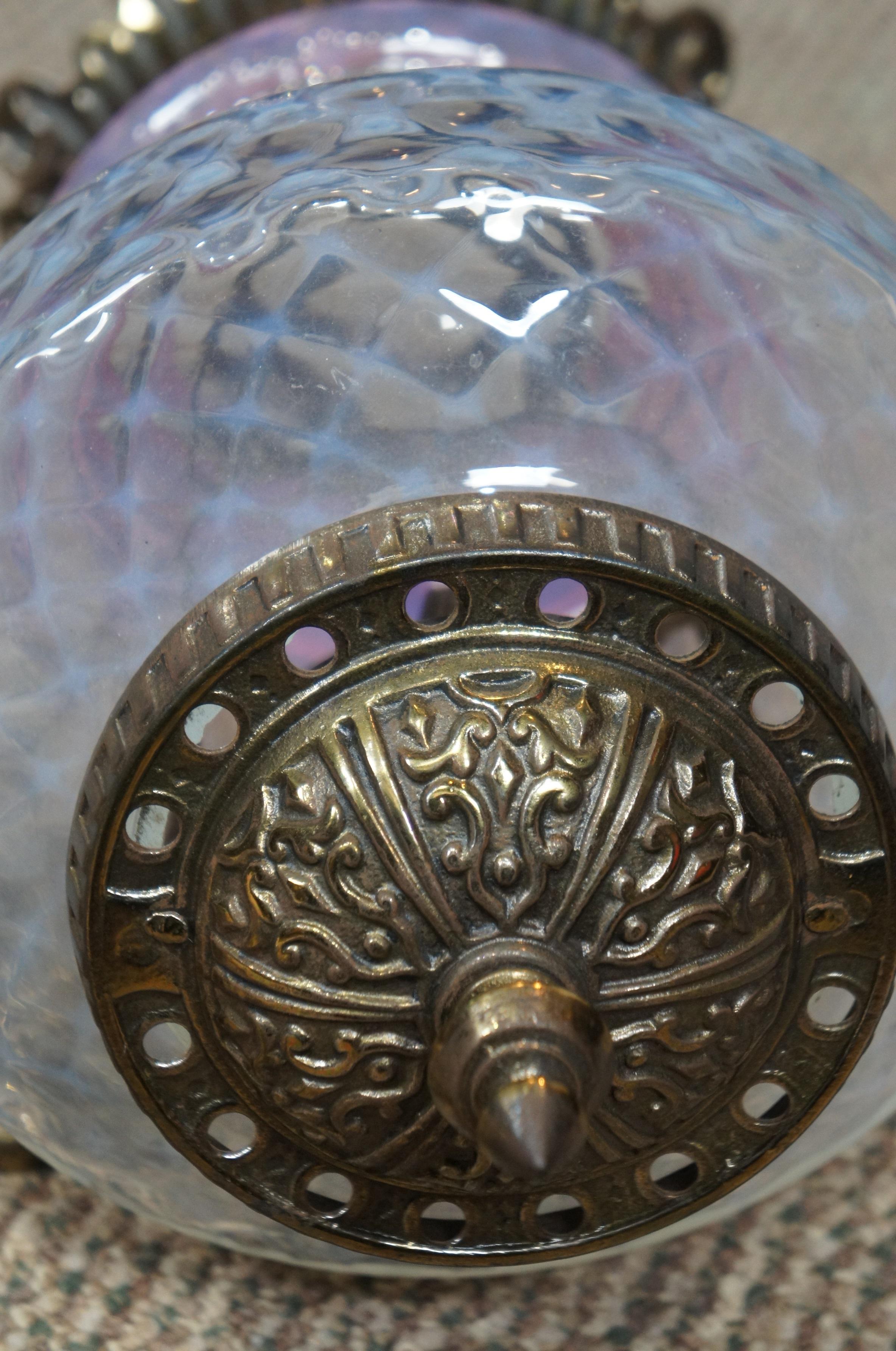 Antique Victorian Cranberry Pineapple Parlor Oil Lamp Pendant Light Chandlier 7