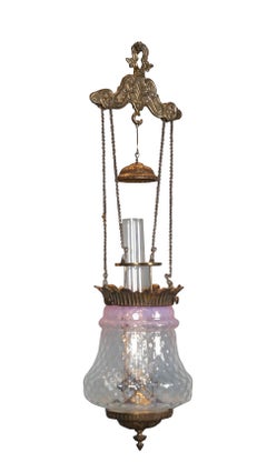 Antique Victorian Cranberry Pineapple Parlor Oil Lamp Pendant Light Chandlier
