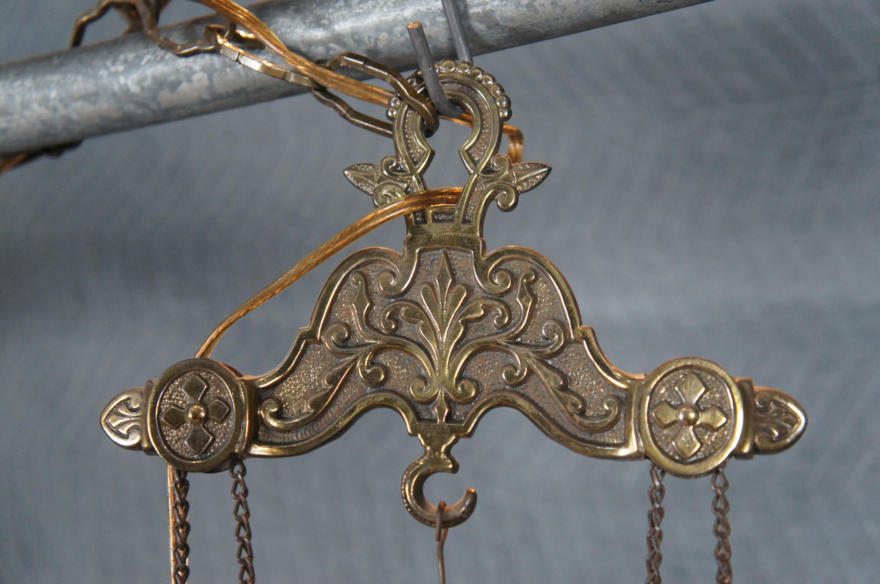 Brass Antique Victorian Cranberry Pineapple Parlor Oil Lamp Pendant Light Chandlier