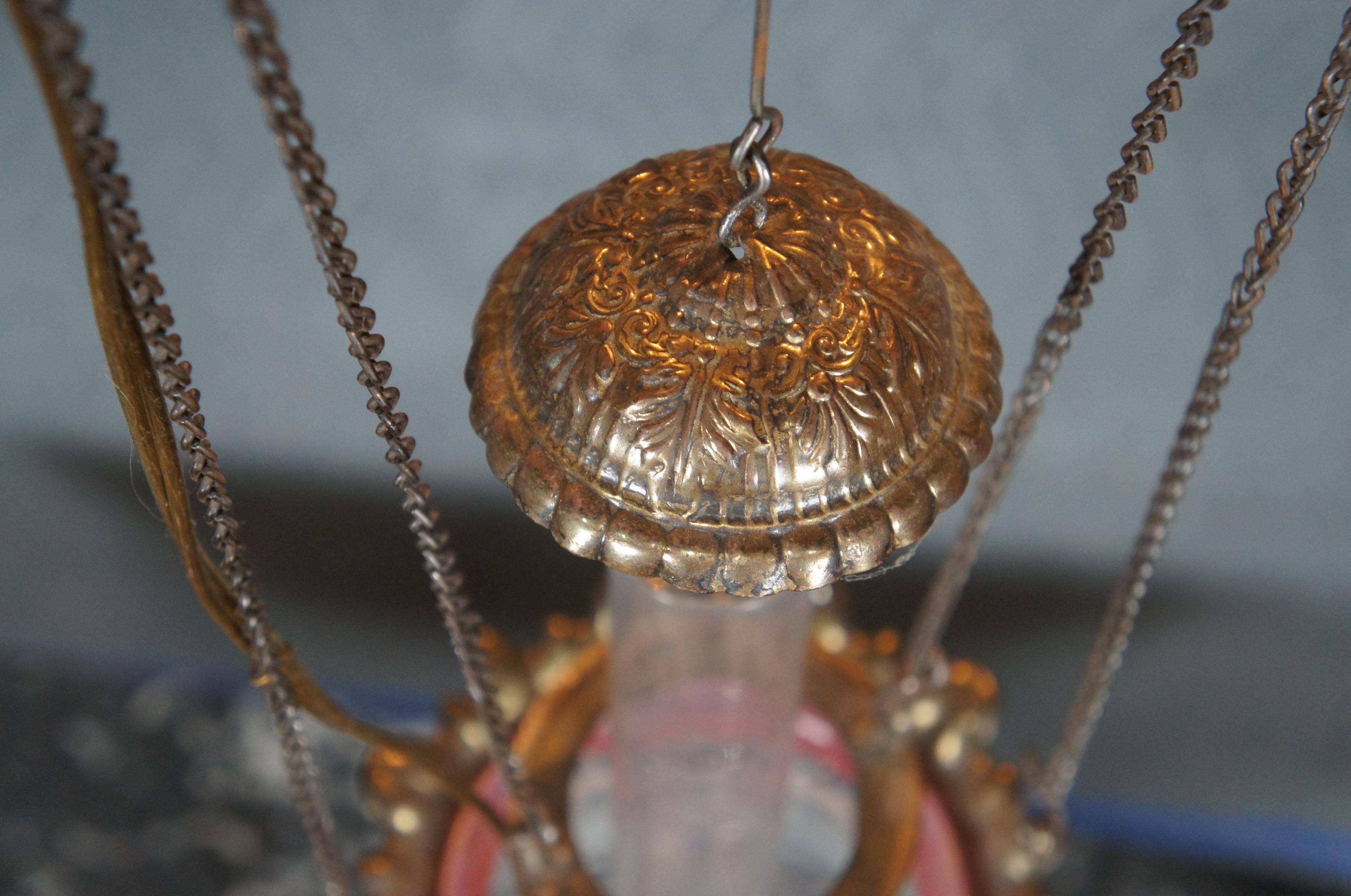 Antique Victorian Cranberry Pineapple Parlor Oil Lamp Pendant Light Chandlier 1