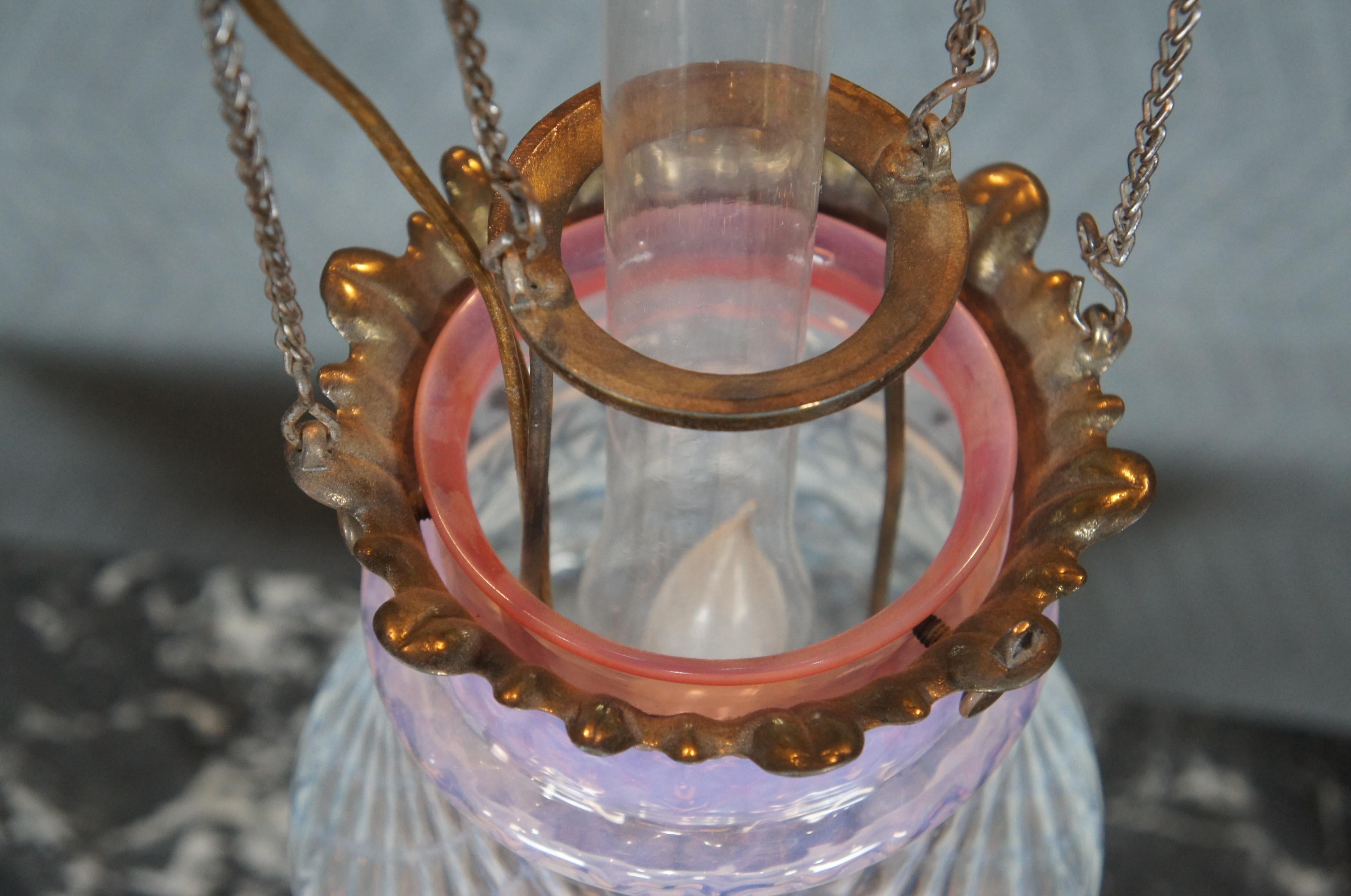 Antique Victorian Cranberry Pineapple Parlor Oil Lamp Pendant Light Chandlier 2