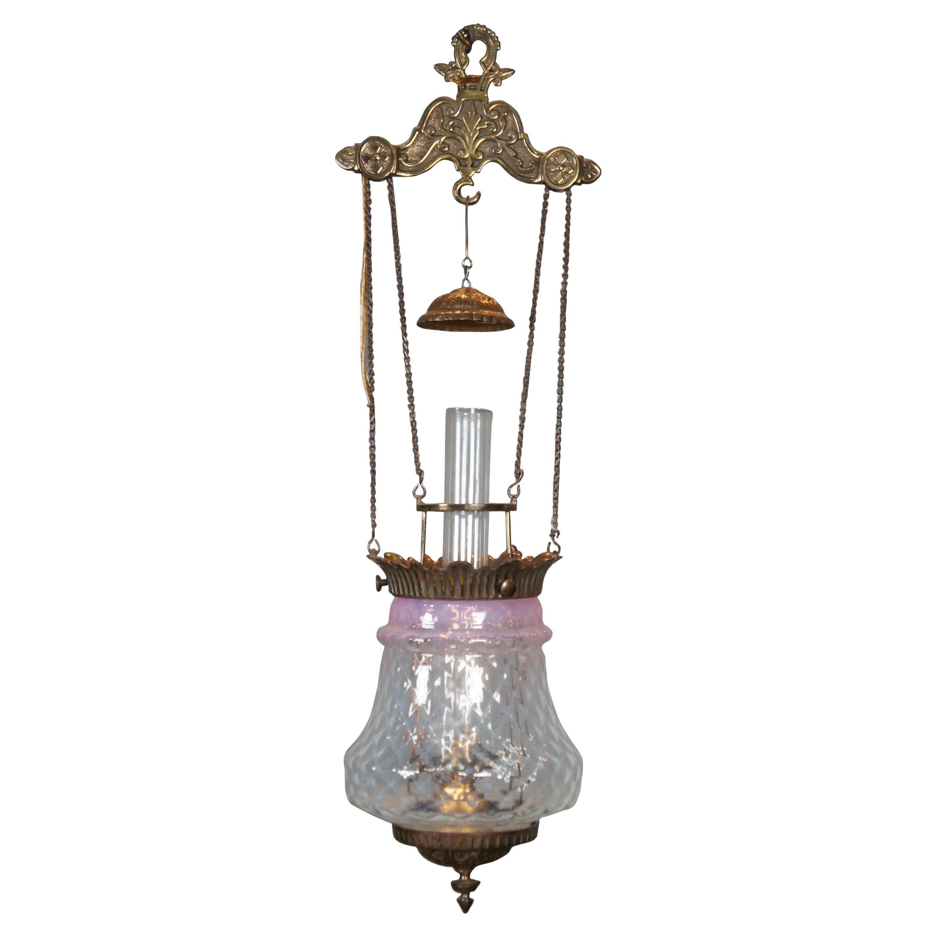 Antike viktorianische Öllampe Chandlier, Preiselbeer, Ananas, Parlor, Öllampe 