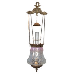 Antique Victorian Cranberry Pineapple Parlor Oil Lamp Pendant Light Chandlier 