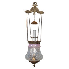Antique Victorian Cranberry Pineapple Parlor Oil Lamp Pendant Light Chandlier