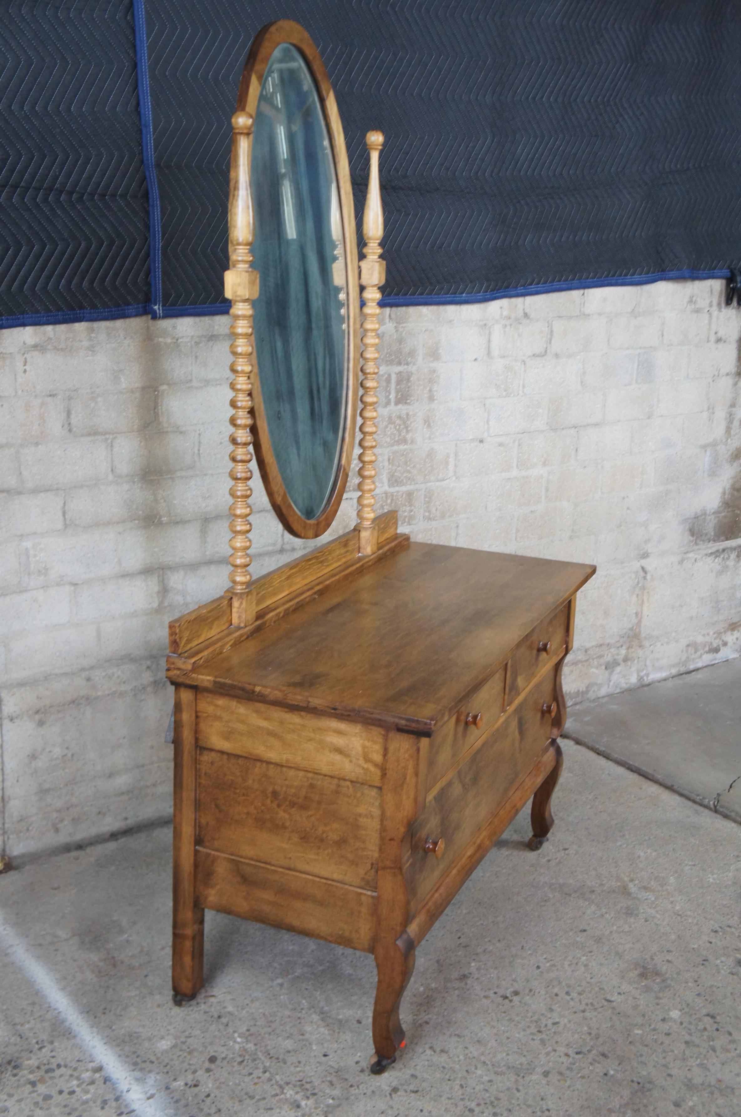 Antique Victorian Crescent Furniture Co Mirrored Oak Lowboy Vanity Dresser Chest 3