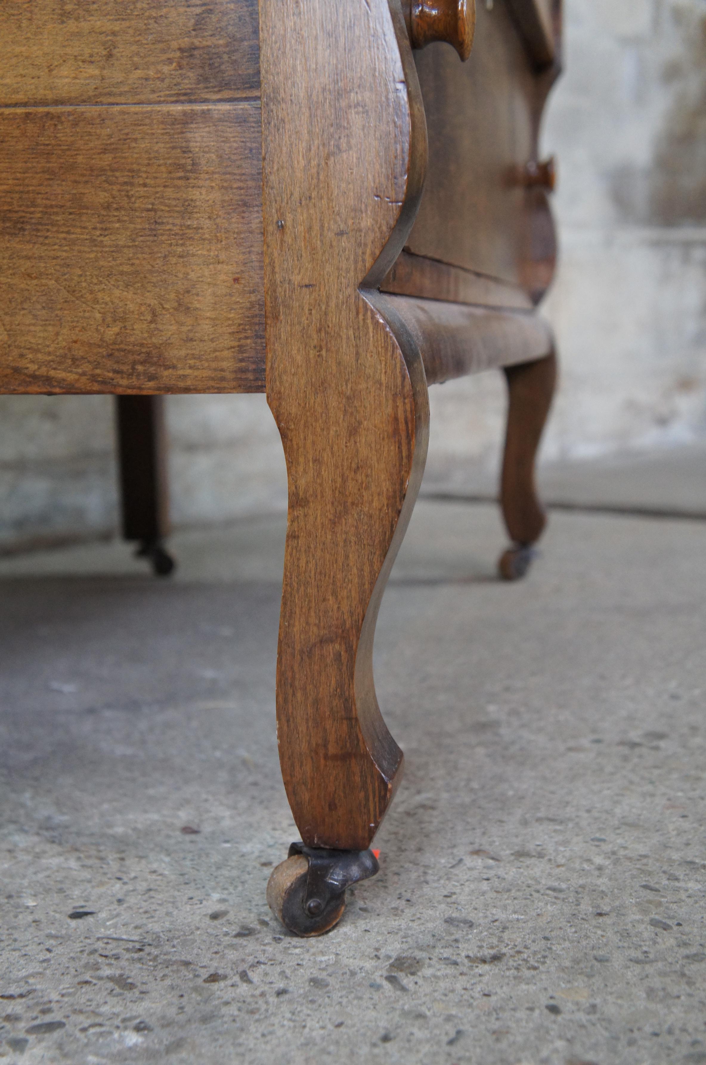 Antique Victorian Crescent Furniture Co Mirrored Oak Lowboy Vanity Dresser Chest 4