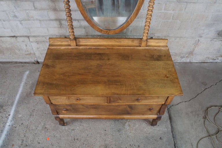 Antique Victorian Crescent Furniture Co Mirrored Oak Lowboy Vanity