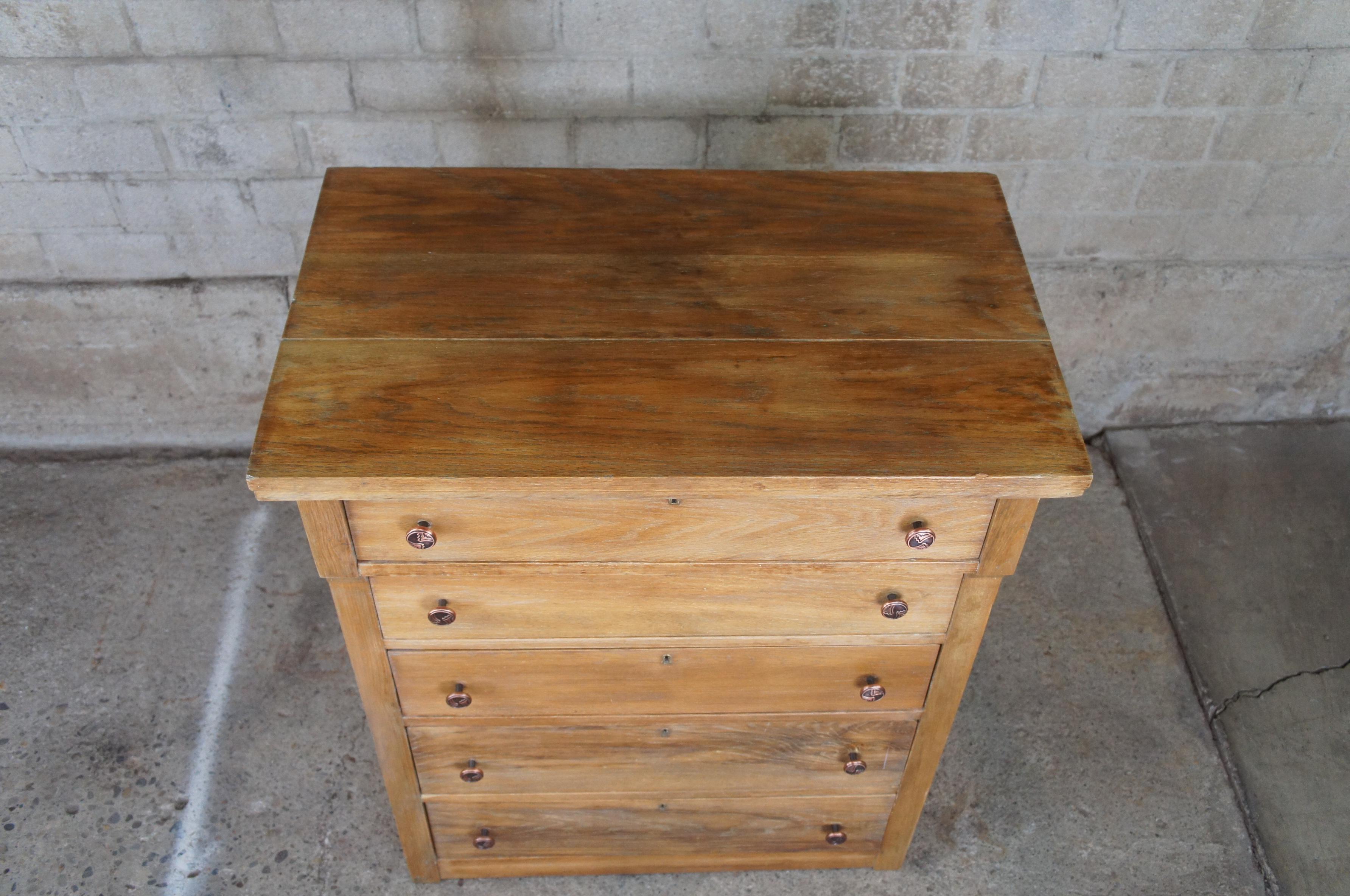 Antique Victorian Crescent Furniture Oak Tallboy Dresser Chest of Drawers In Good Condition In Dayton, OH