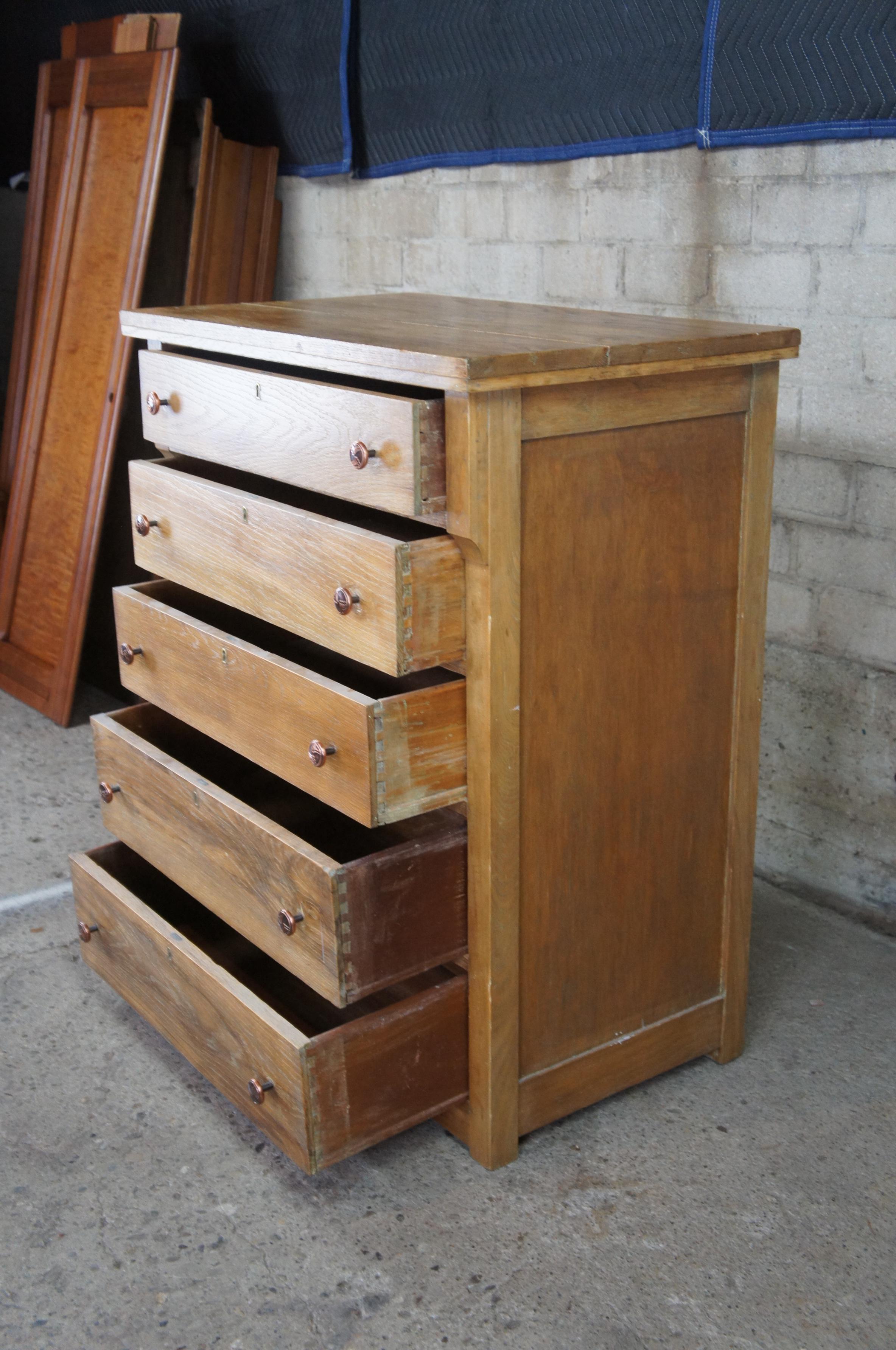 20th Century Antique Victorian Crescent Furniture Oak Tallboy Dresser Chest of Drawers