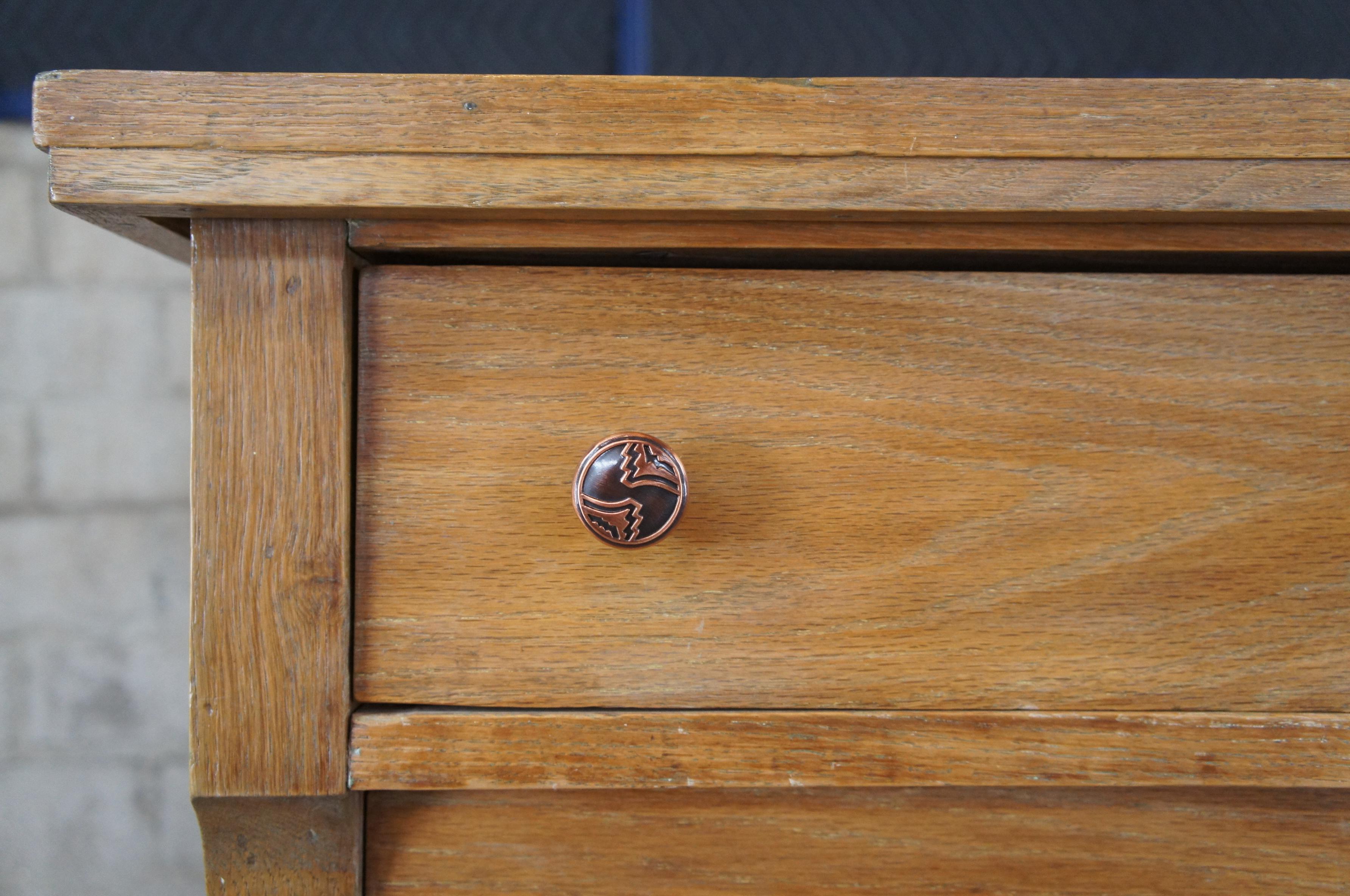 Copper Antique Victorian Crescent Furniture Oak Tallboy Dresser Chest of Drawers
