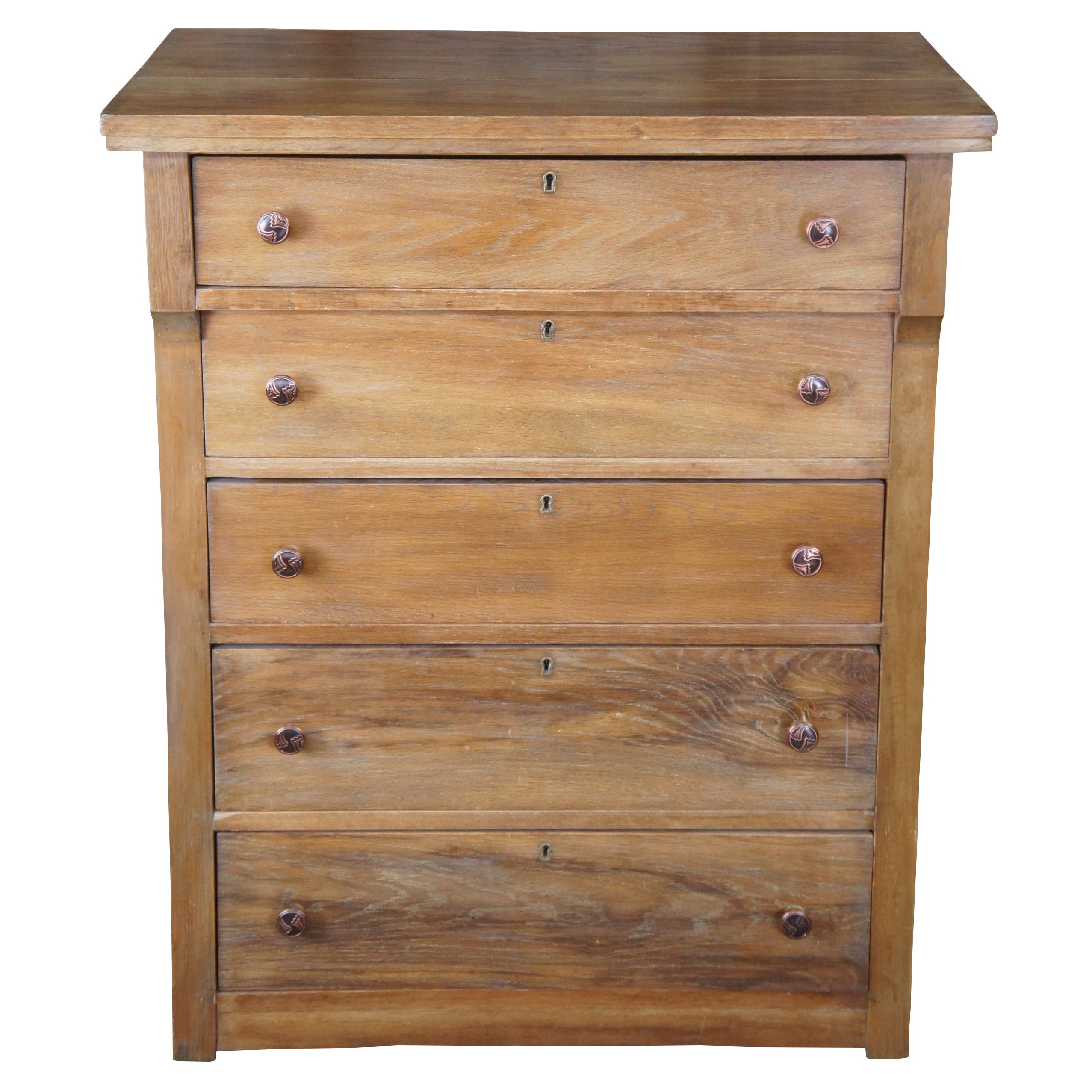 Antique Victorian Crescent Furniture Oak Tallboy Dresser Chest of Drawers
