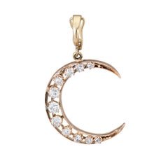 Antique Victorian Crescent Moon Diamond Pendant Vintage 14k Rose Gold Celestial