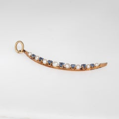 Antique Victorian Crescent Moon Pendant Sapphire Pearl 14k Gold Celestial