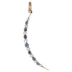 Antiguo Colgante Victoriano Luna Creciente Zafiro Perla Oro 14k Celestial