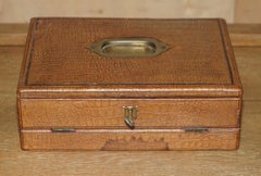 ANTIQUE ViCTORIAN CROCODILE ALLIGATOR LEATHER SILK LINED WRITING SLOPE BOX