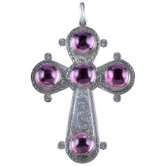 Antique Victorian Cross Pendant Rock Crystal Amethyst Silver, circa 1900