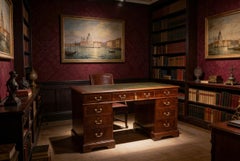 Antique Victorian Crossbanded & Inlaid Flame Mahogany Pedestal Desk 19thCentury