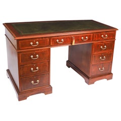Antique Victorian Crossbanded & Inlaid Flame Mahogany Pedestal Desk 19thCentury