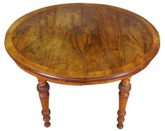 Antique Victorian Crotch Walnut Carved Round Oval Dining Breakfast Table