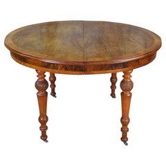 Antique Victorian Crotch Walnut Carved Round Oval Dining Breakfast Table