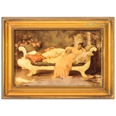 Antique Victorian Crystoleum of Mother & Daughter Picture Painting 19th Century