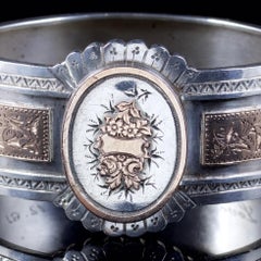 Antique Victorian Cuff Bangle Forget Me Not Silver, circa 1880