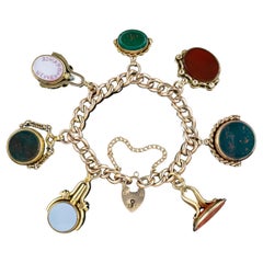 Antique Victorian Curb Bracelet 9ct Gold With Seven Agate Fobs