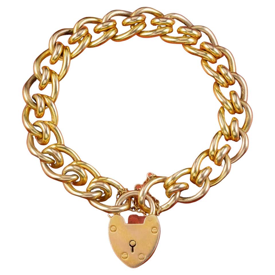 Antique Curb Bracelet, with Padlock in 9K Rose Gold, British Hallmarked ...