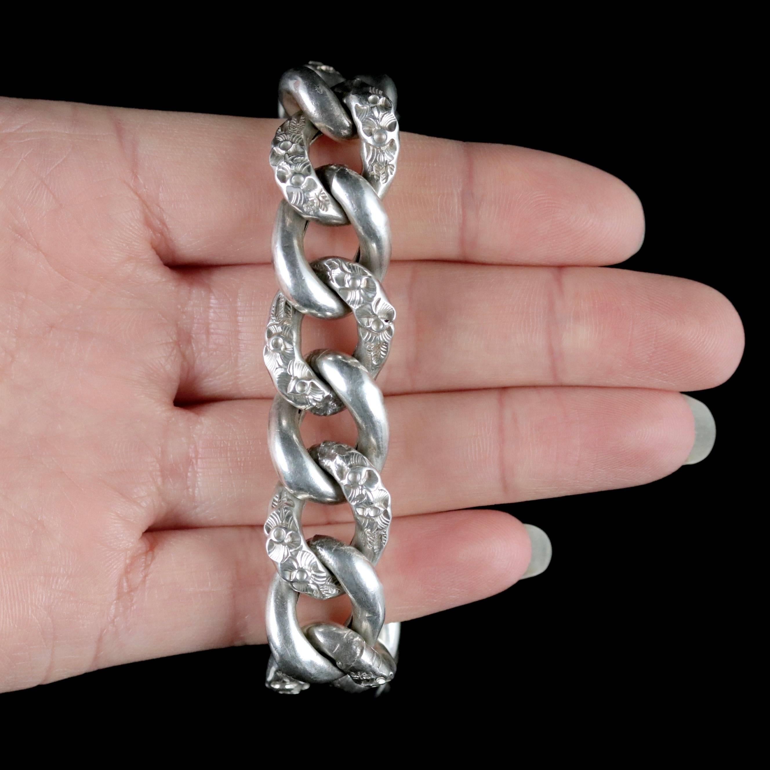 Antique Victorian Curb Bracelet Silver, circa 1900 For Sale 4