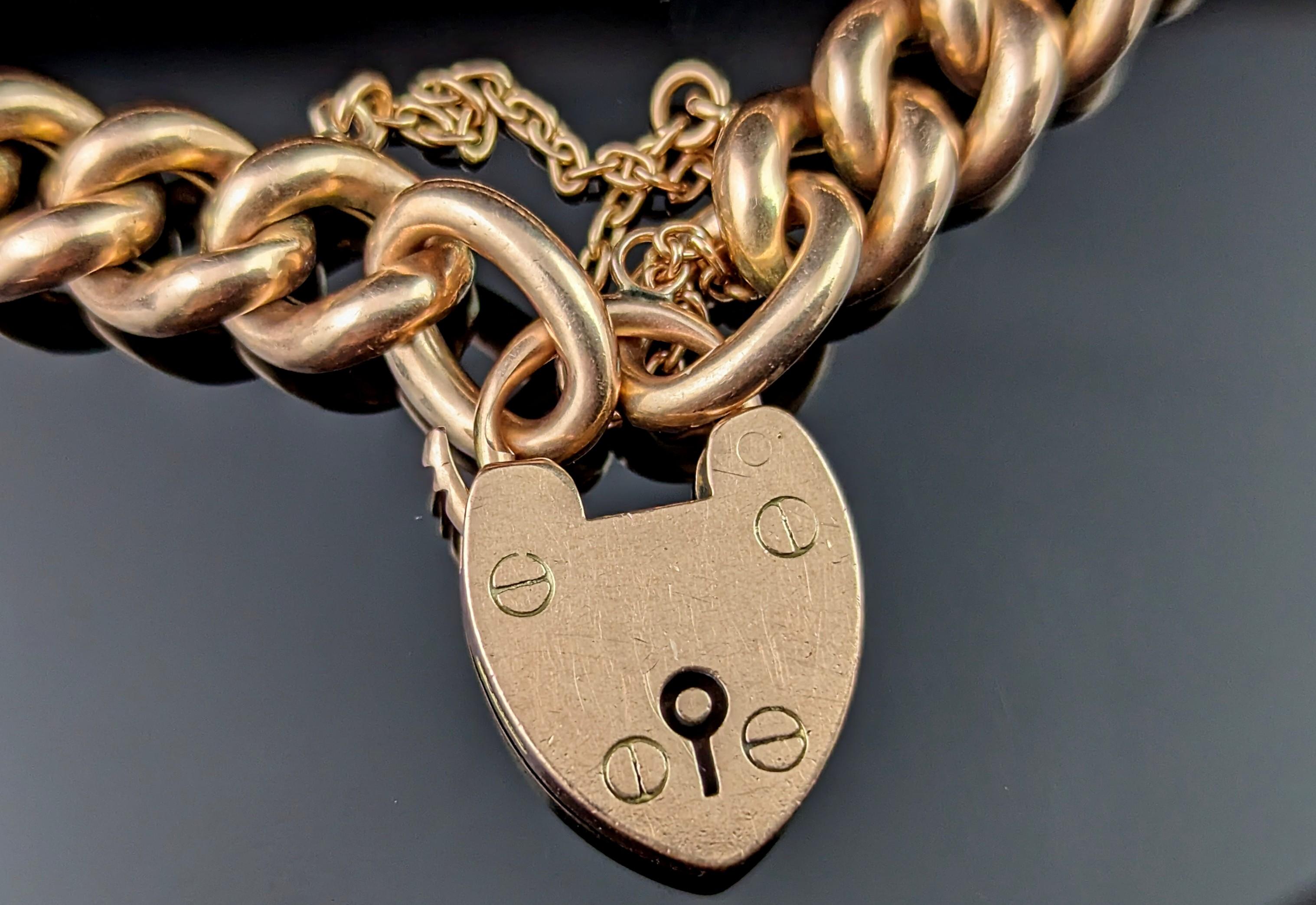 Antique Victorian curb link bracelet, chunky, heart padlock  For Sale 6