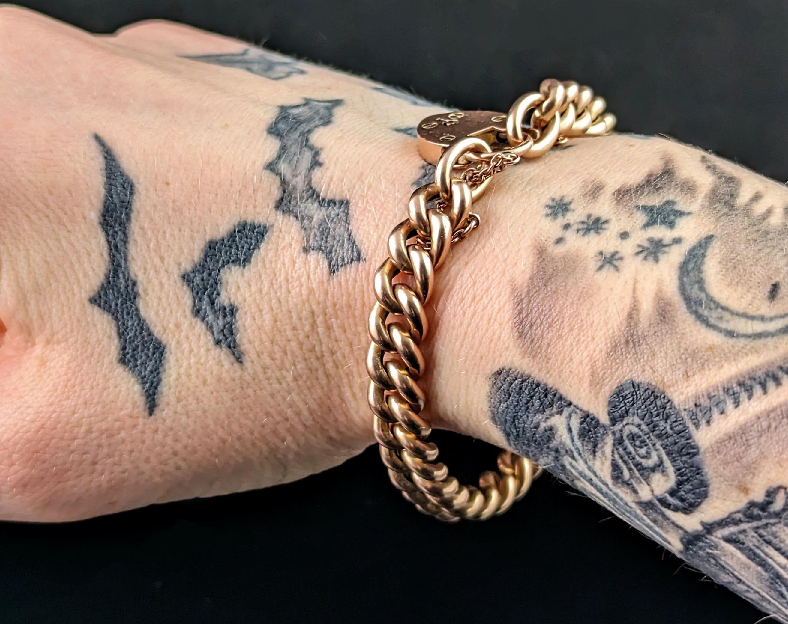 Antique Victorian curb link bracelet, chunky, heart padlock  For Sale 9
