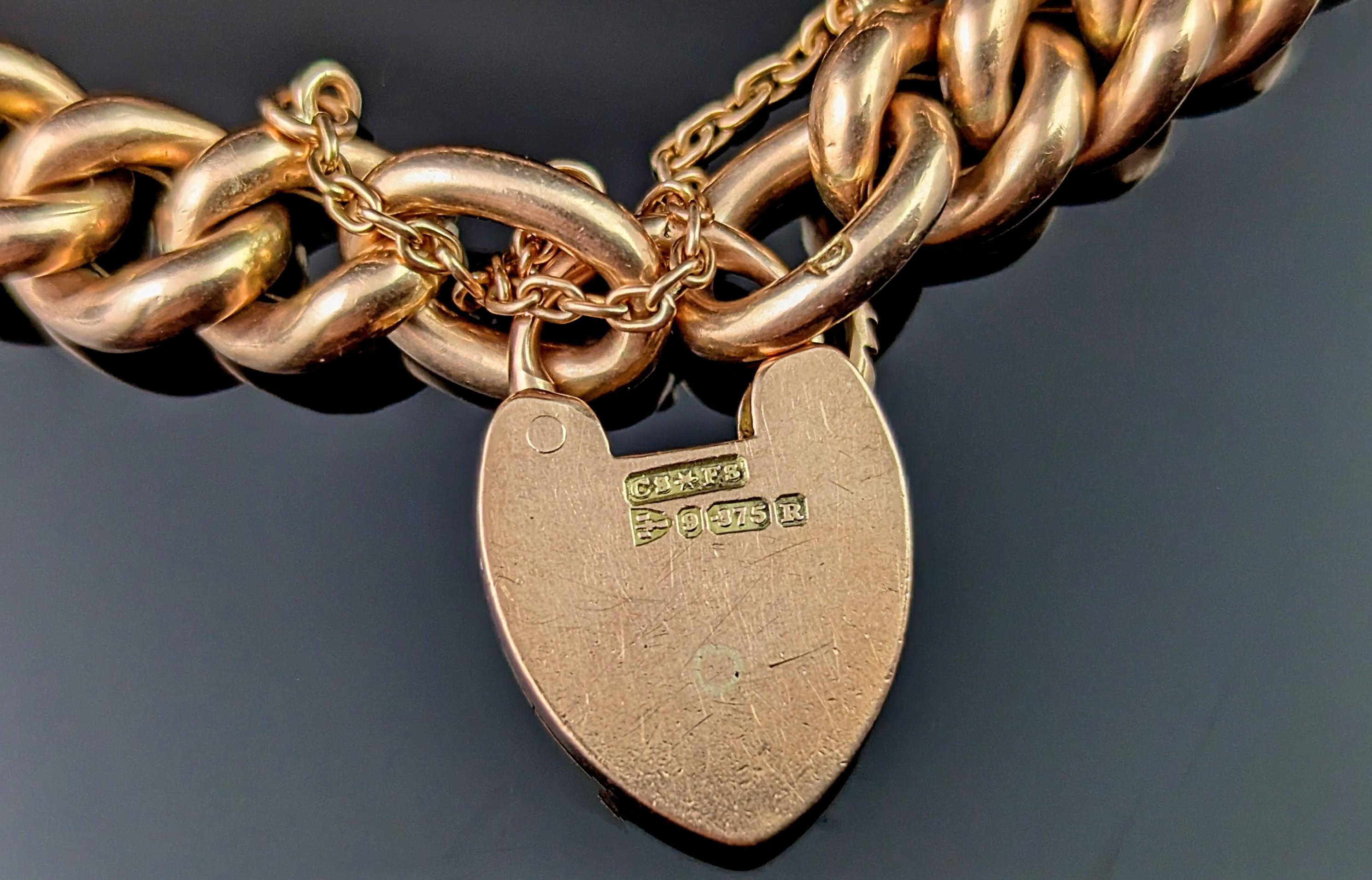 Women's Antique Victorian curb link bracelet, chunky, heart padlock  For Sale