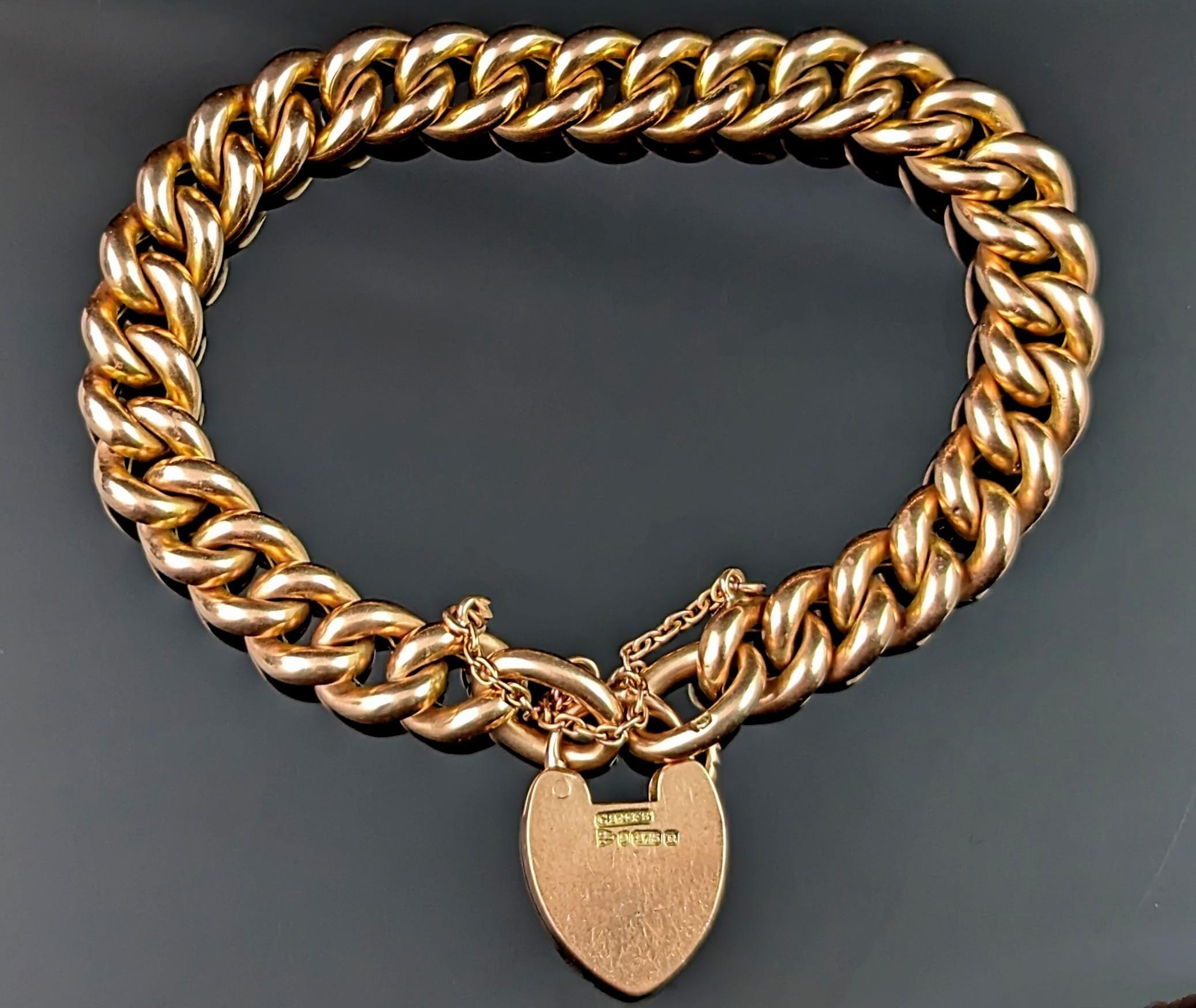 Antique Victorian curb link bracelet, chunky, heart padlock  For Sale 5