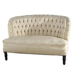 Antique Victorian Curved & Button Back Upholstered Loveseat C1900