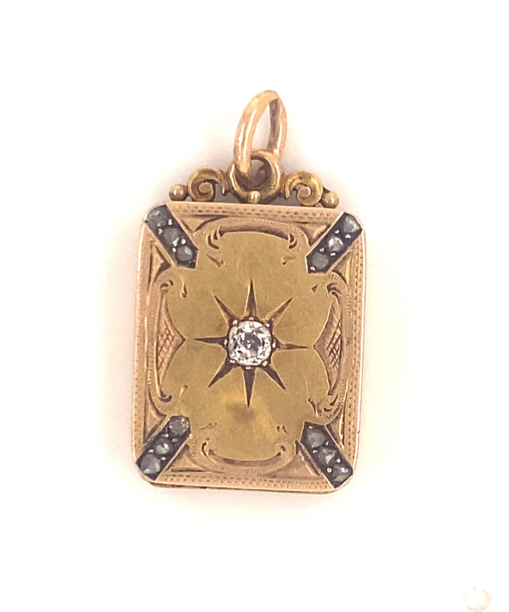 Women's or Men's Antique Victorian Cushion Cut Diamond 18K Gold Locket For Sale
