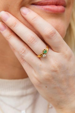 Antique Victorian Cushion Cut Emerald & Diamond Toi Et Moi Ring 22 Carat Gold