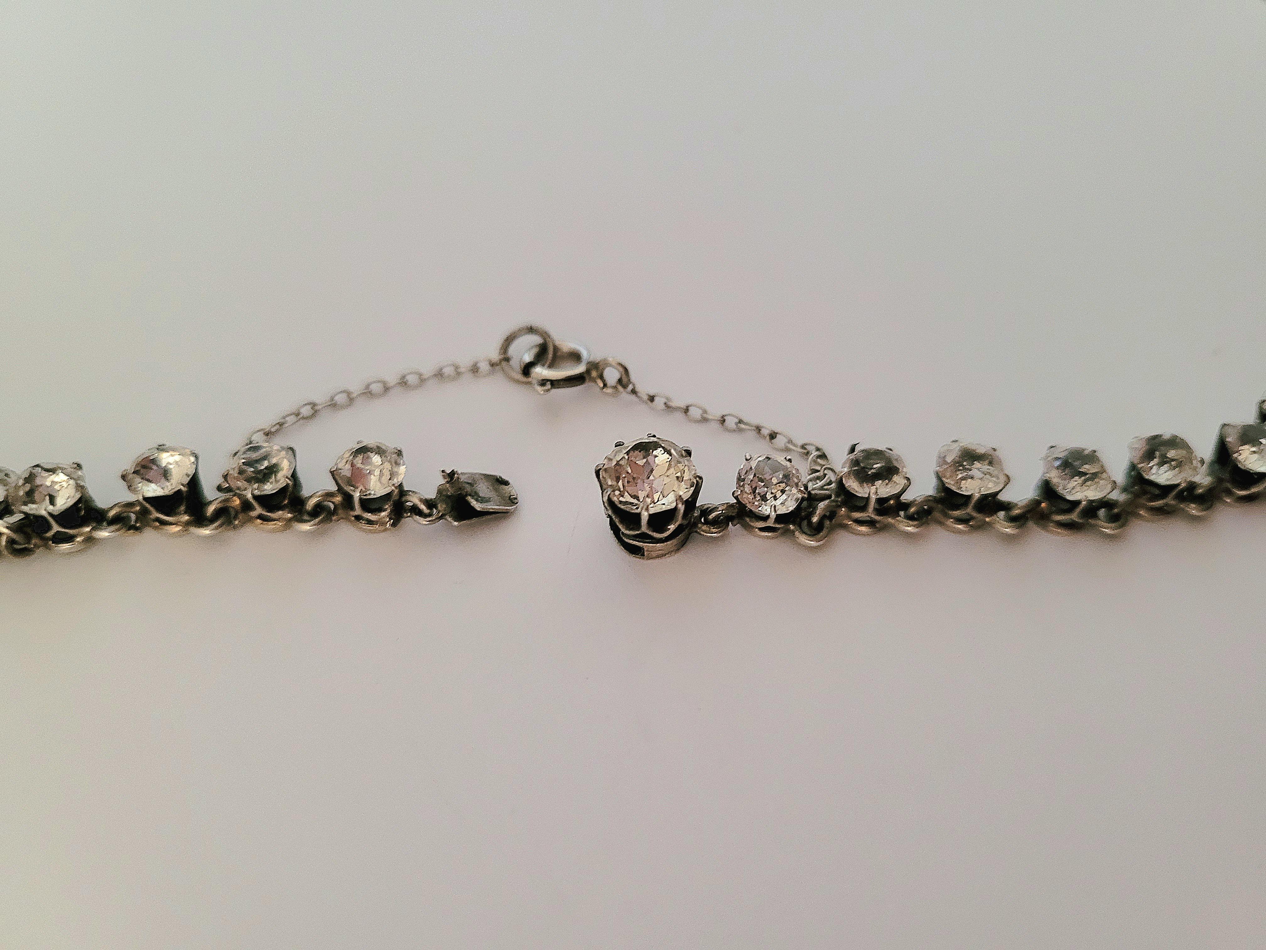 Antike viktorianische Kissen Paste Silber Riviere Halskette Damen im Angebot