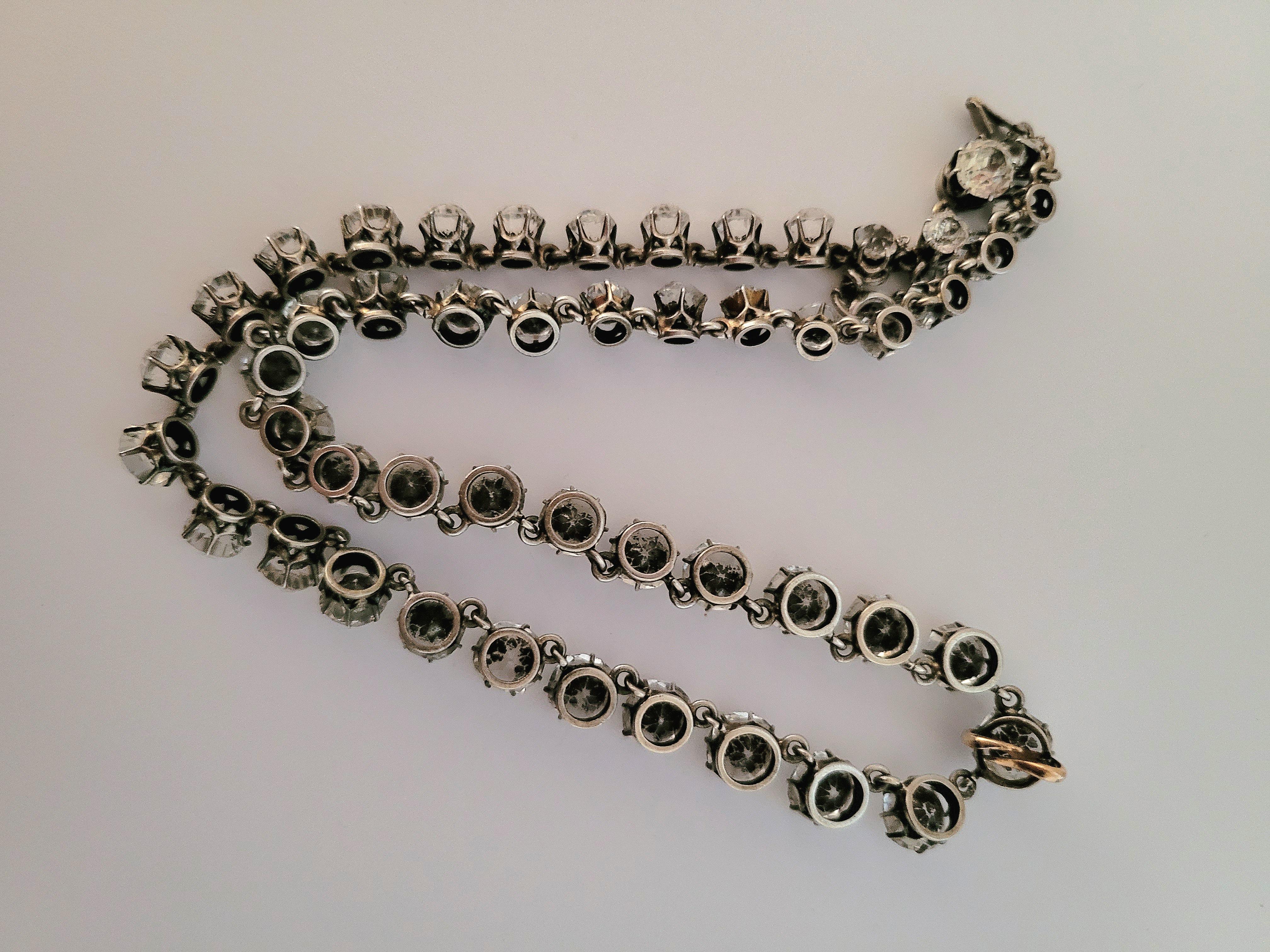 Women's Antique Victorian Cushion Paste Silver Riviere Necklace For Sale