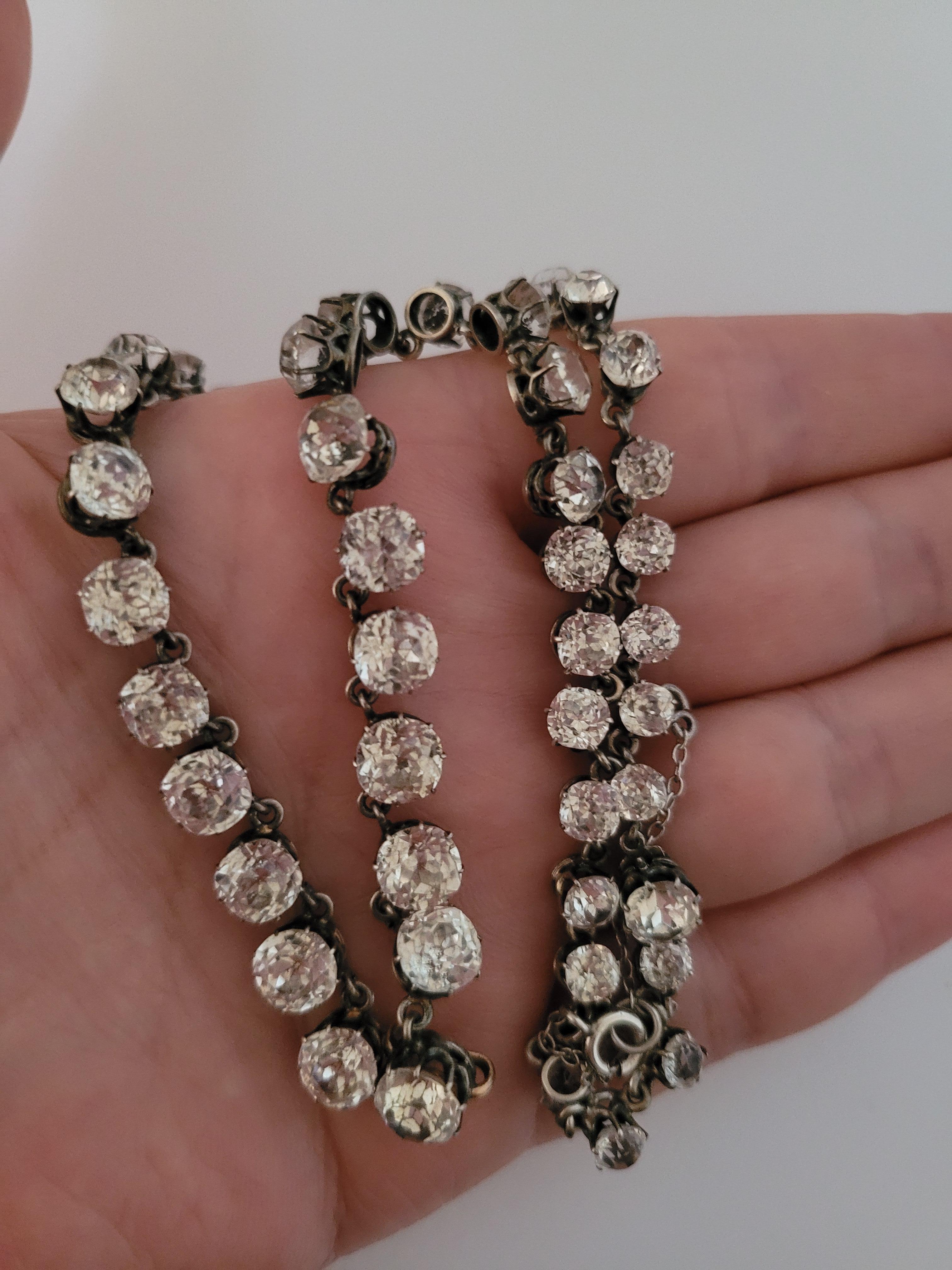 Antike viktorianische Kissen Paste Silber Riviere Halskette im Angebot 3
