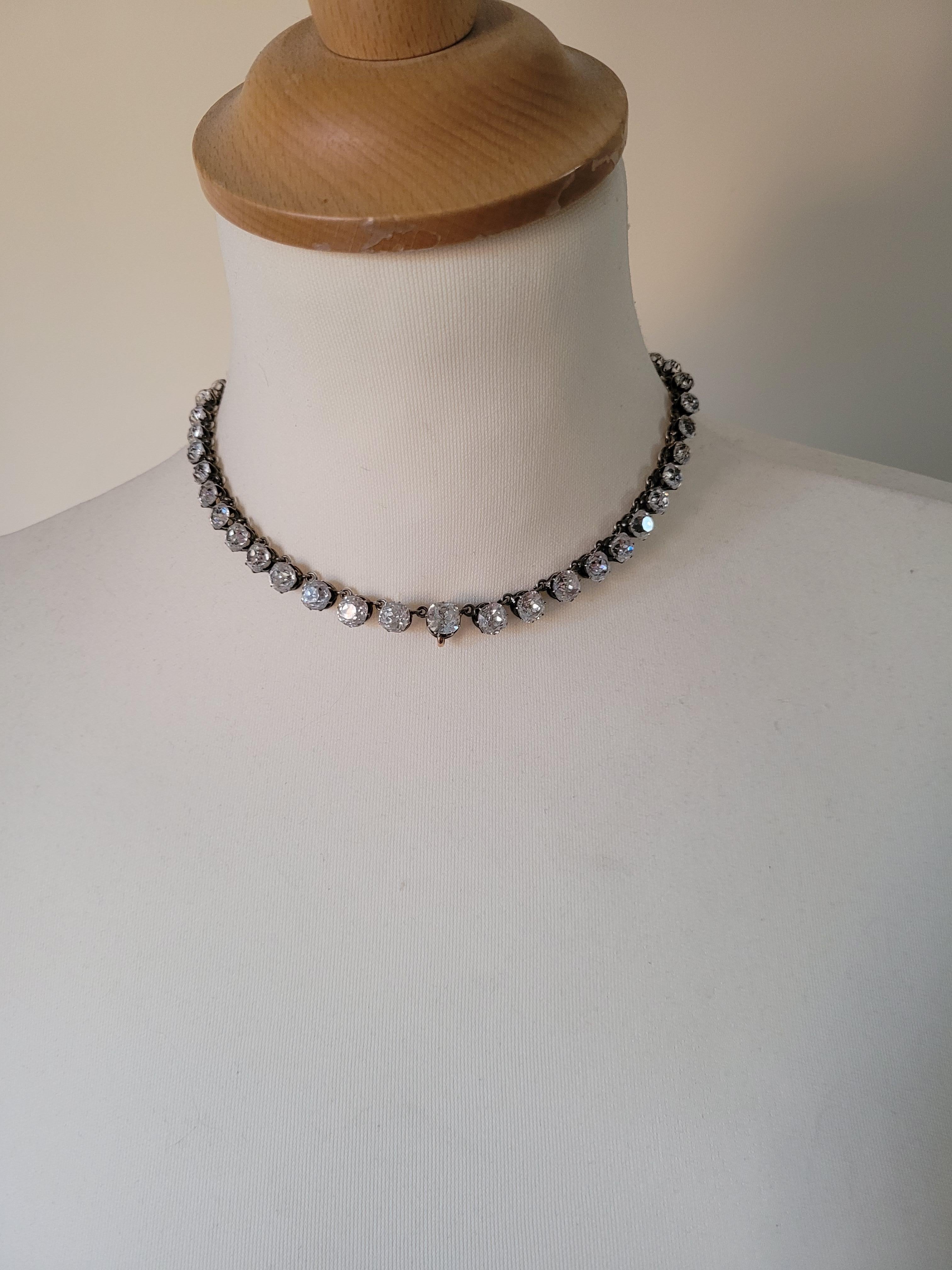 Antique Victorian Cushion Paste Silver Riviere Necklace For Sale 2