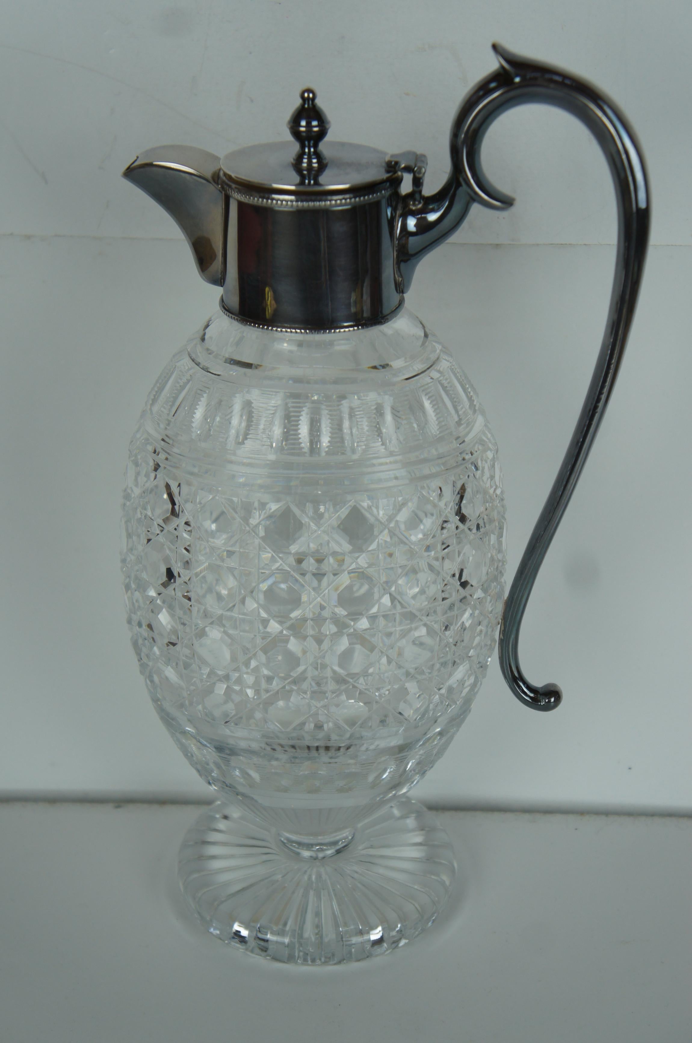 Antique Victorian Cut Crystal Silver Plated Claret Jug Coffee Beverage Pitcher For Sale 6