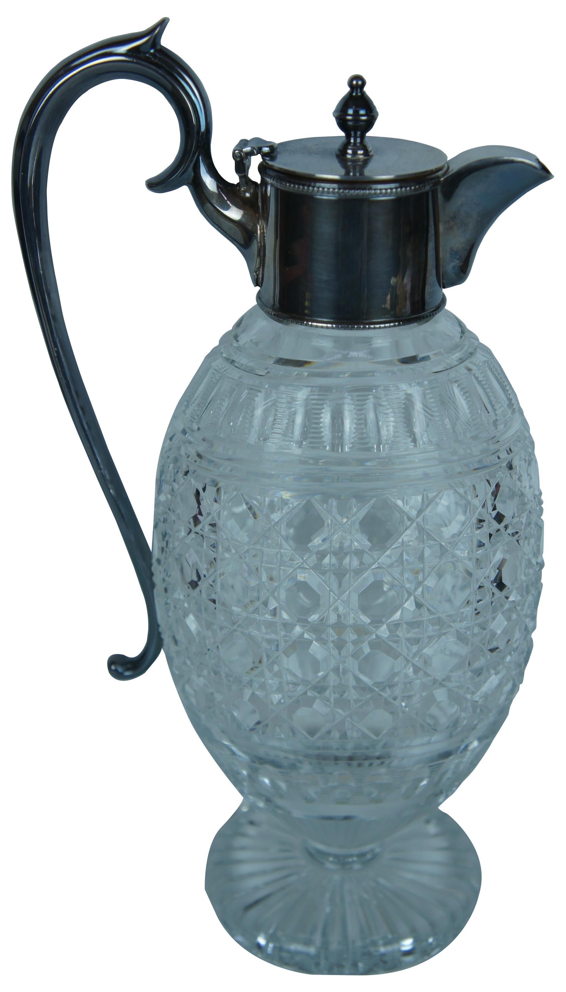 Antigua Jarra Victoriana de Cristal Tallado y Plateado Jarra para Bebidas de Café Victoriano en venta
