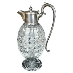 Antique Victorian Cut Crystal Silver Plated Claret Jug Coffee Beverage Pitcher