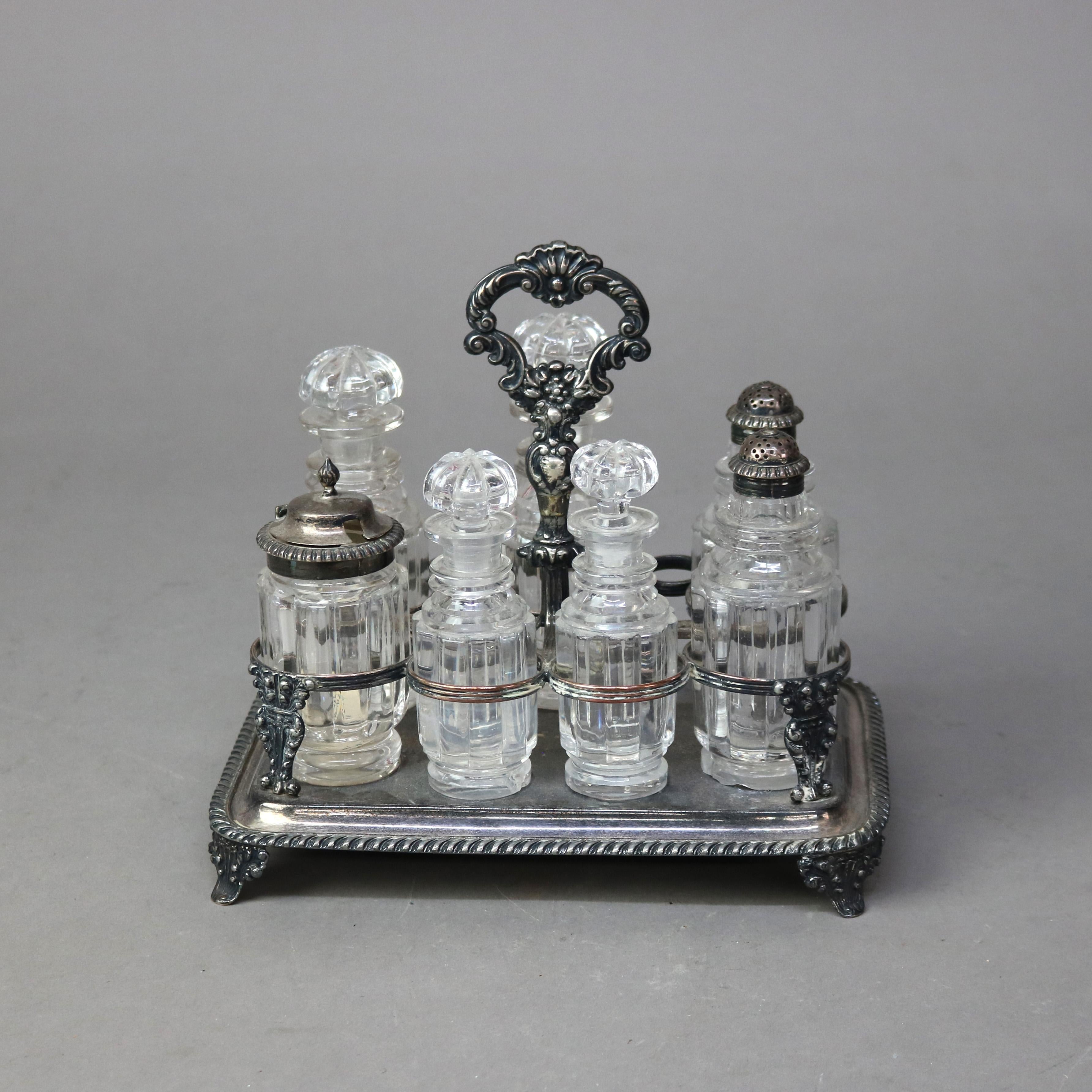Antikes viktorianisches Krüge-Set aus geschliffenem Kristall, versilbert und mit Fuß, um 1890 im Zustand „Gut“ im Angebot in Big Flats, NY