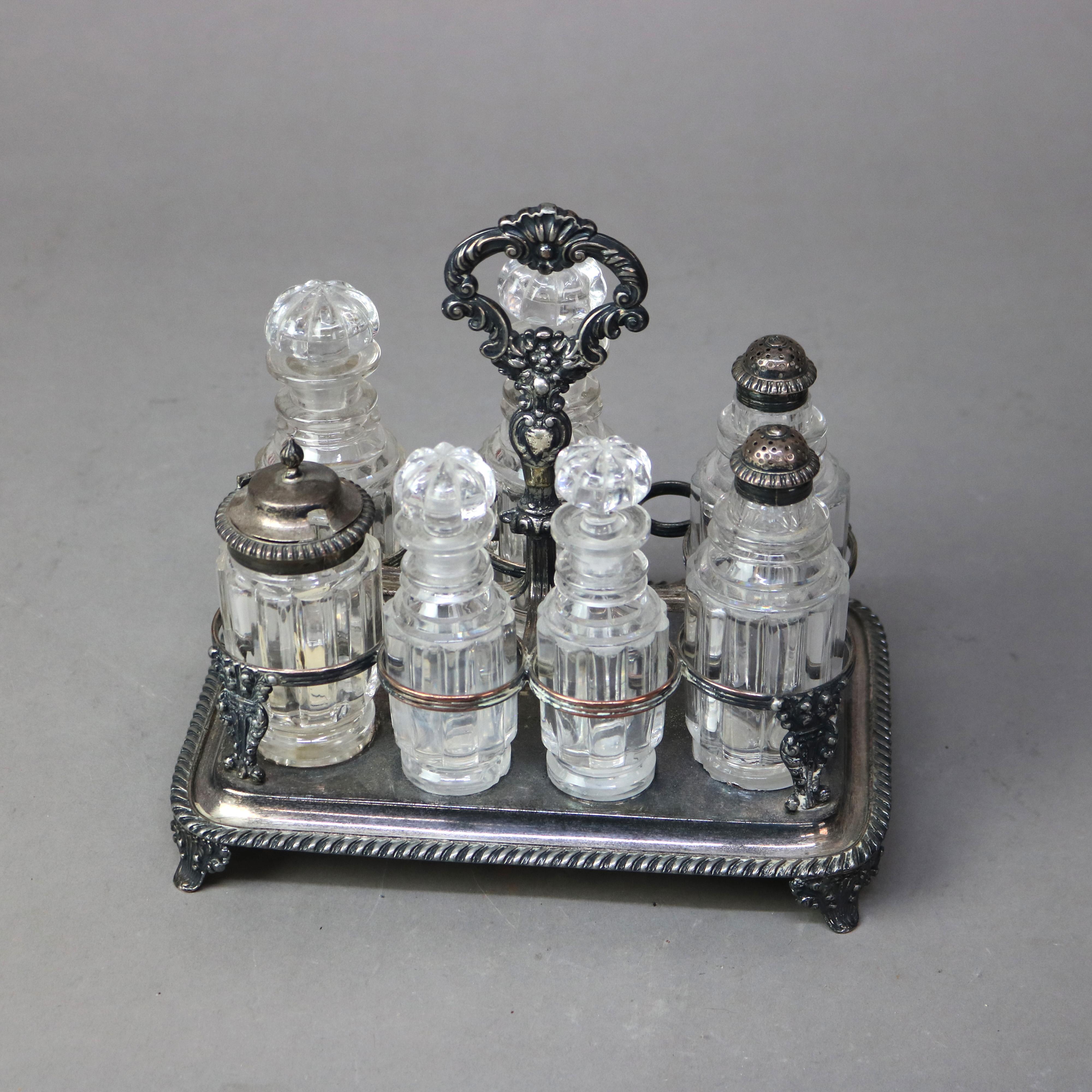 Antikes viktorianisches Krüge-Set aus geschliffenem Kristall, versilbert und mit Fuß, um 1890 (19. Jahrhundert) im Angebot