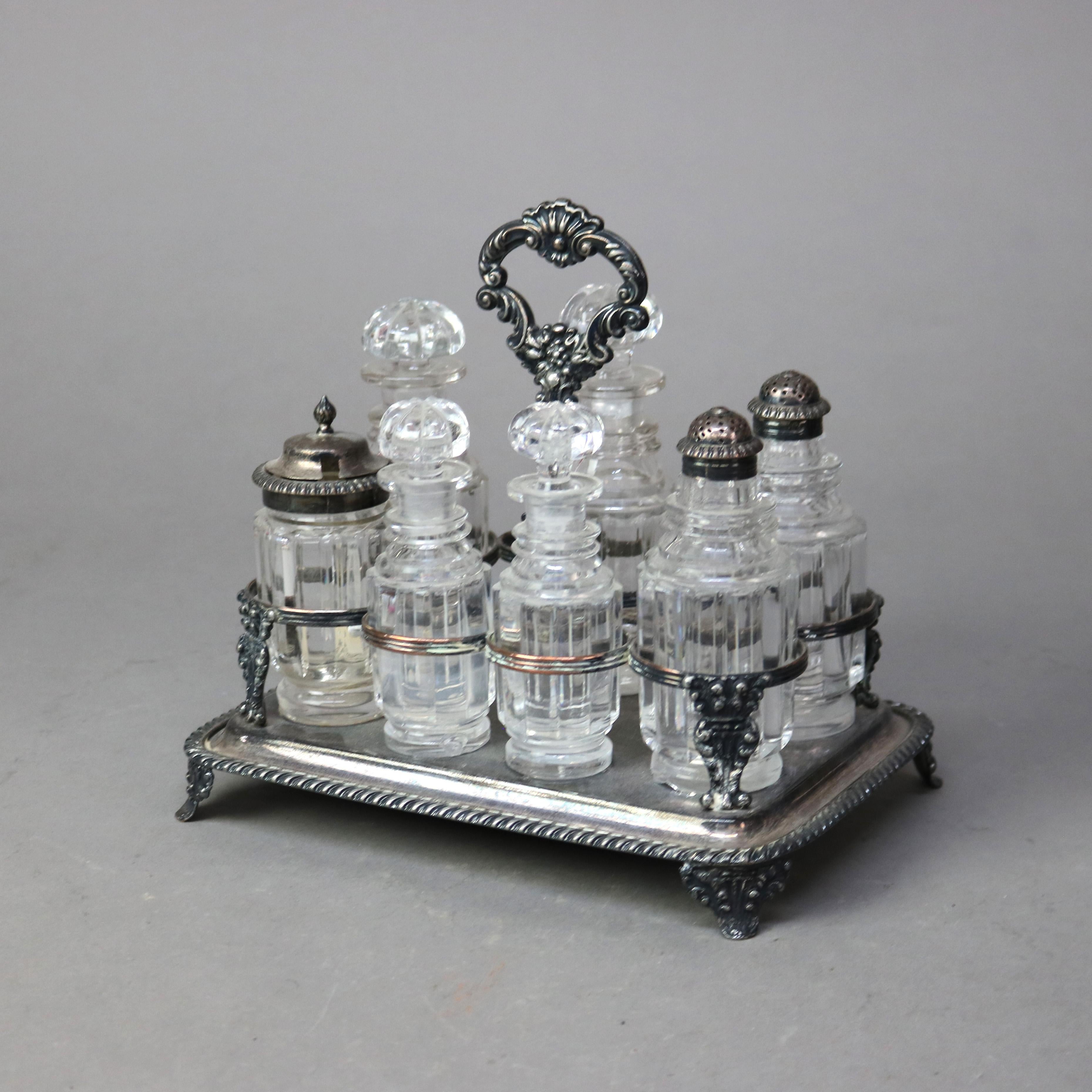 Antikes viktorianisches Krüge-Set aus geschliffenem Kristall, versilbert und mit Fuß, um 1890 (Versilberung) im Angebot