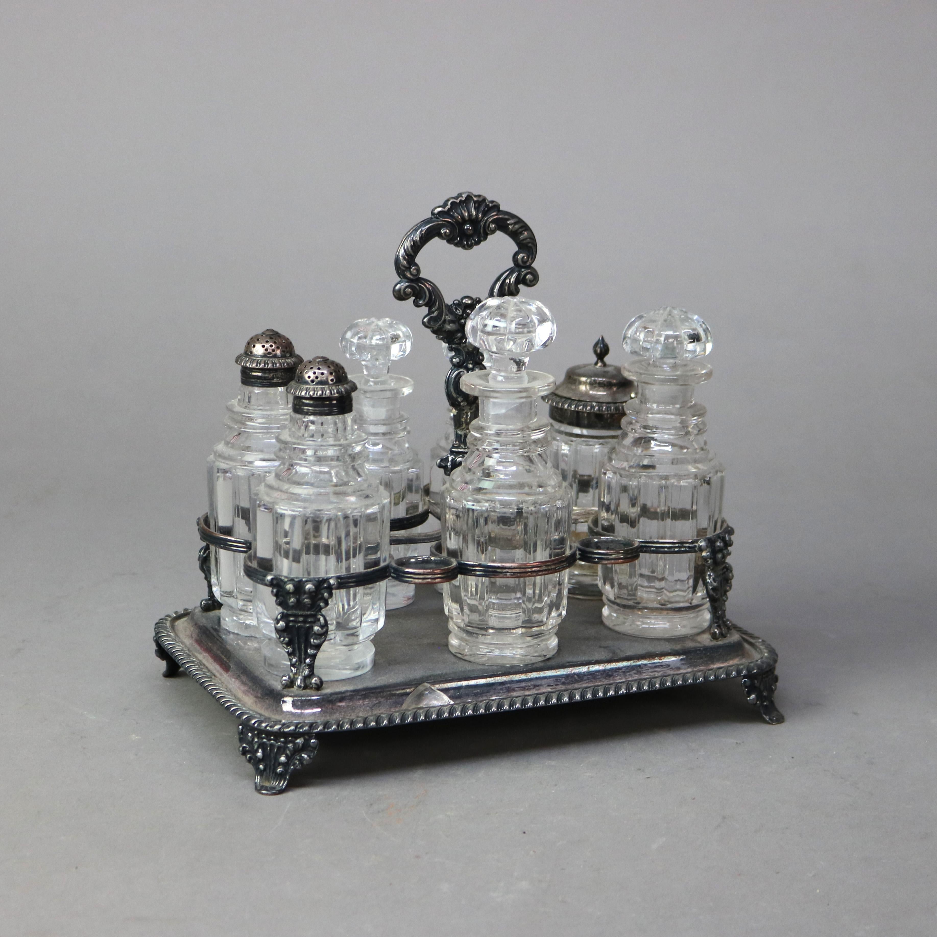 Antikes viktorianisches Krüge-Set aus geschliffenem Kristall, versilbert und mit Fuß, um 1890 im Angebot 1